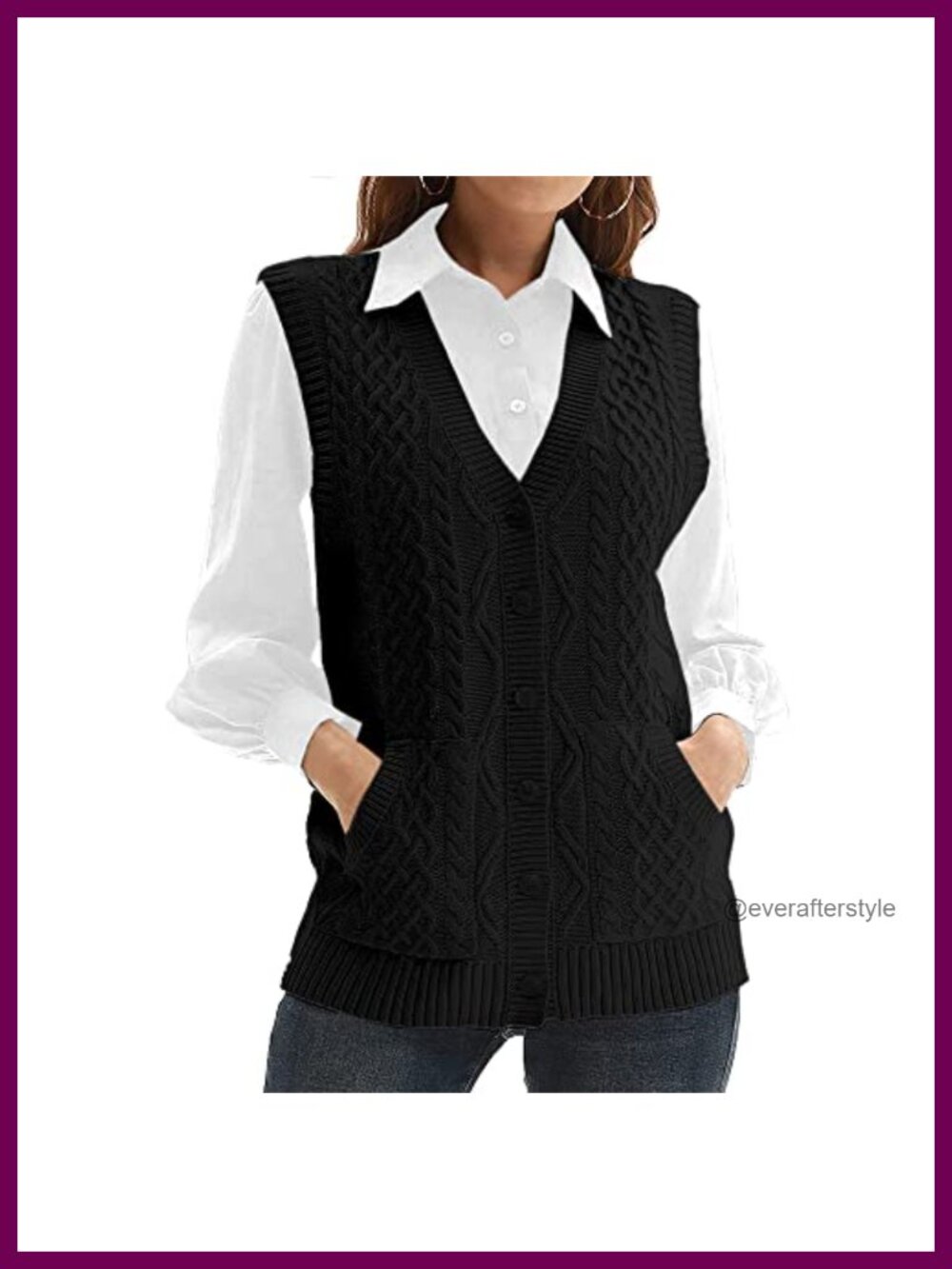 Womens Knit Sweater Vest V Neck Sleeveless Button Down Cardigan Pocket Outwear